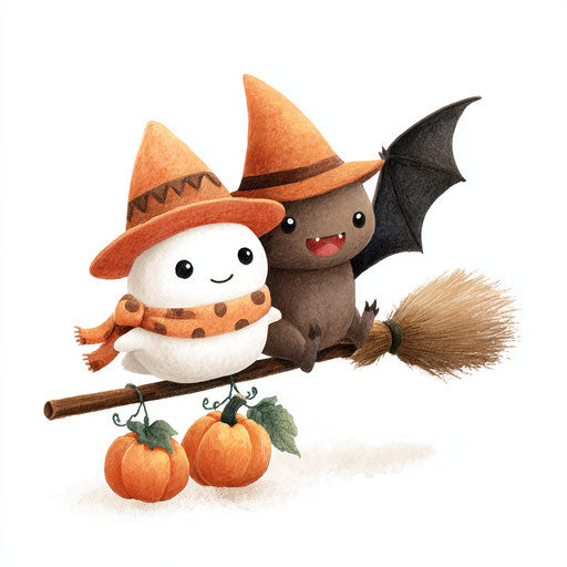 Charming scene featuring a ghost and a bat