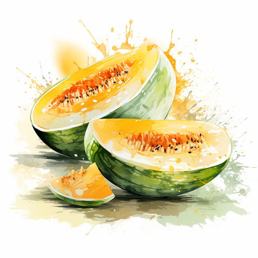 Melon clipart in the style of Impressionistic Art, on a white background