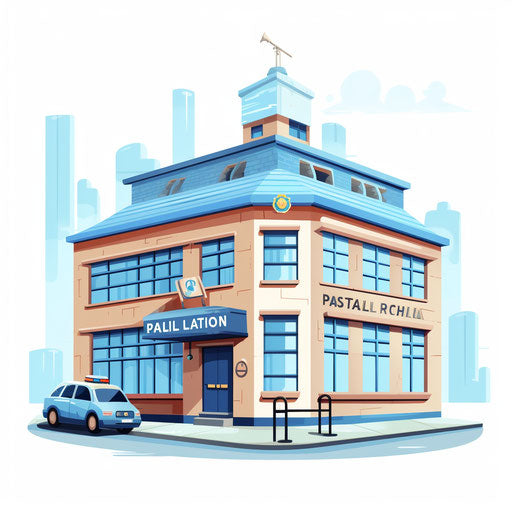Illustration of a police station in the Pastel Colors Art style