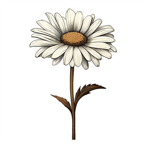 Daisy flower illustration in the style of Chiaroscuro Art, on white background