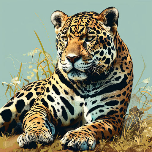 Jaguar clipart with a flat random background, high contrast