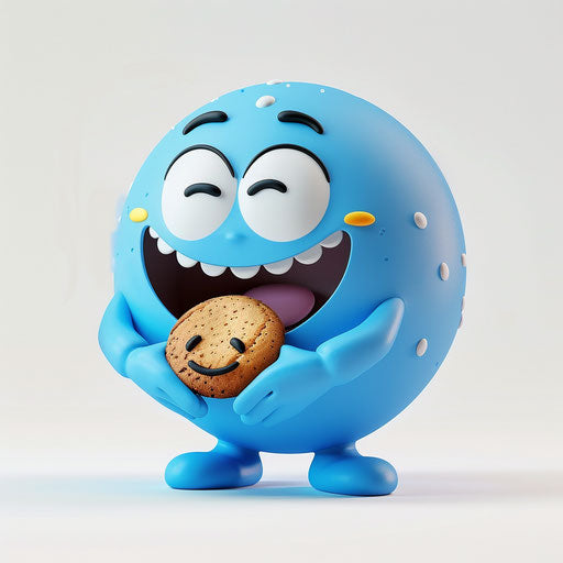 Cute blue character eats cookies