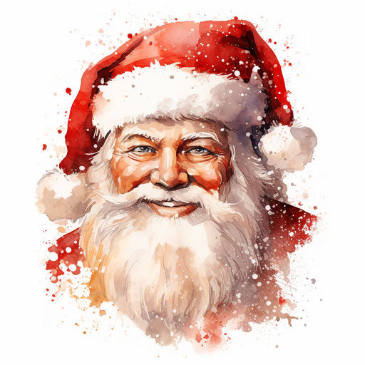 Santa face clipart in the style of Impressionistic Art, on a white background