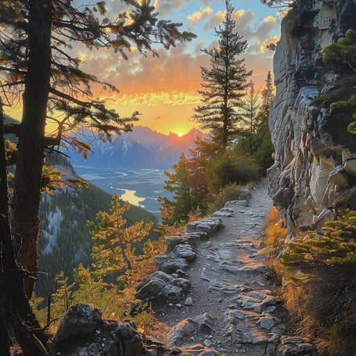 Hiking paths on Tunnel Mountain, in the style of Ted Gore