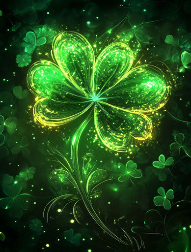 Glowing clover on dark background, symbolizing magic and hope