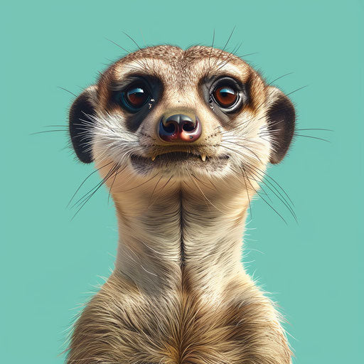 Realistic meerkat clipart on flat, serene aqua background
