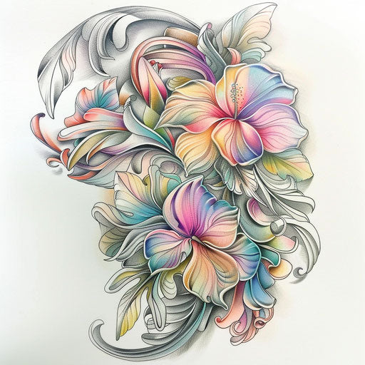 Pastel tattoo sketch of moko design with soft tones and dreamy vibes