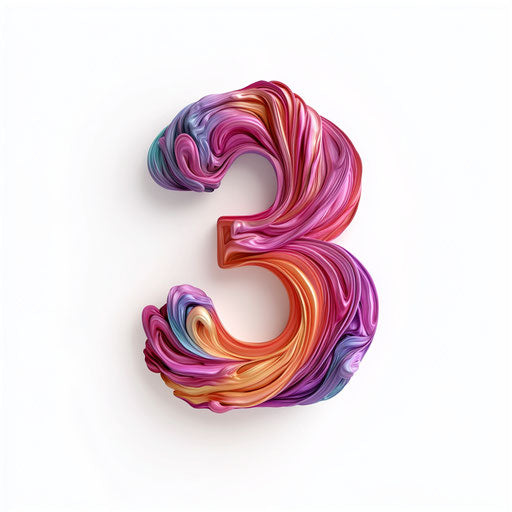 3D number 3 in photo realistic style on white background, isolated clipart