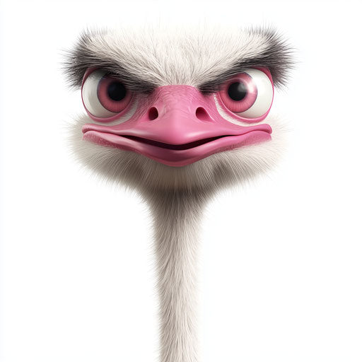 3D ostrich in photorealistic style on flat white background, isolated clipart