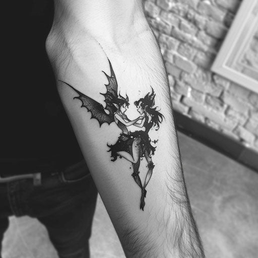 Friendship tattoos with dark fairies in the style of Gerald Brom