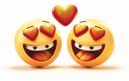 Two cute happy emojis with hearts in their eyes