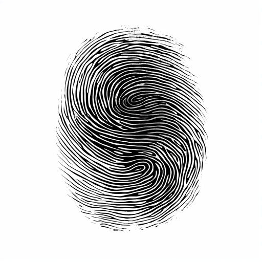 Fingerprint art in the Chiaroscuro style, on white background