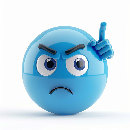 Blue smiley face pointing up, confused