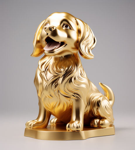 Golden puppy, cute and quirky style, magic wave, shiny, grand scale, petcore, emotionally charged