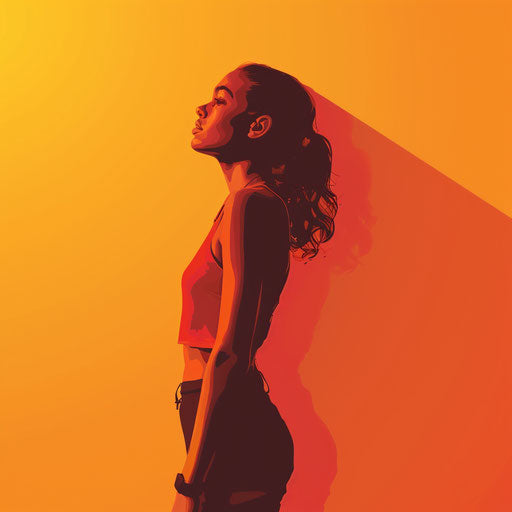 Realistic human clipart on a flat sunset orange background