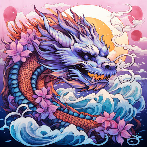 Dragon tattoos in light purple and orange