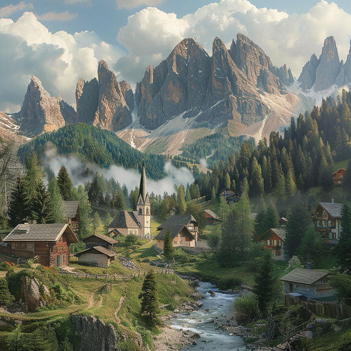 Small town in the Dolomite mountains