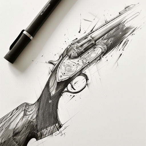 Hyper-realistic tattoo sketch of a shotgun