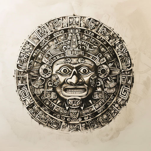 Tattoo sketch of a Chicano art Aztec calendar