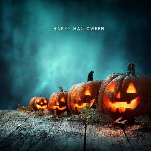 Carved Pumpkins on a Rustic Wooden Table