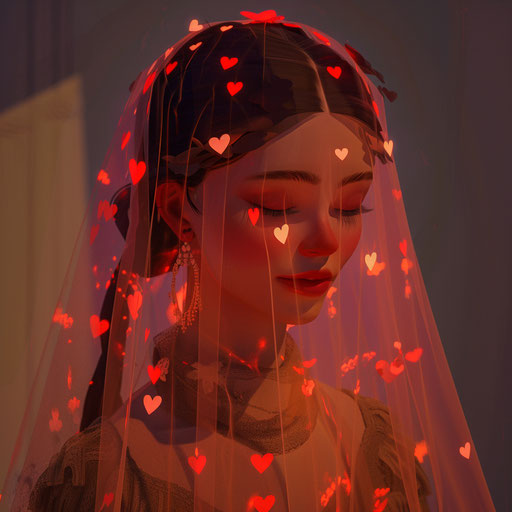 The bride with wedding veil and hearts