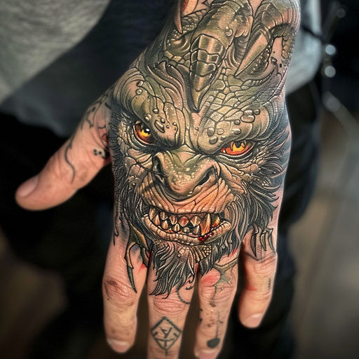Fantasy creature hand tattoo, Peter Jackson style