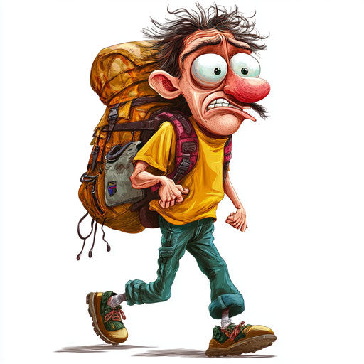 Humorous character of a backpack with human characteristics
