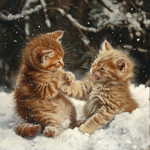 Fatcat kittens playing in the snow
