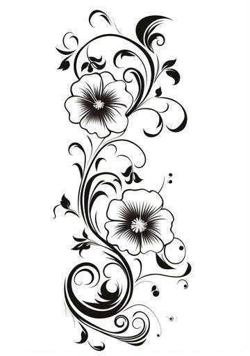 Black and white floral tattoo scroll designs, vine style