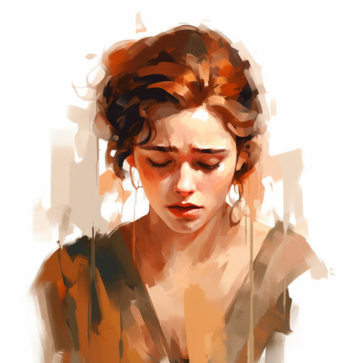 Sad illustration in the style of oil painting, on white background