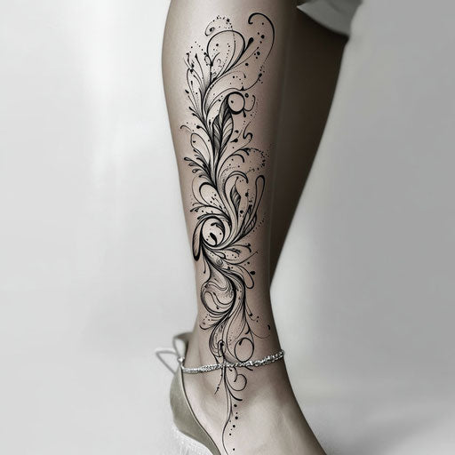 Abstract flat tattoo sketch on lower leg for women