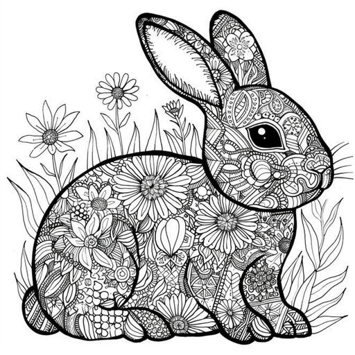 Intricate zentangle bunny with complex geometric shapes