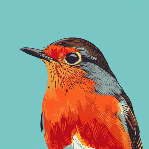 Realistic robin clipart on flat turquoise background
