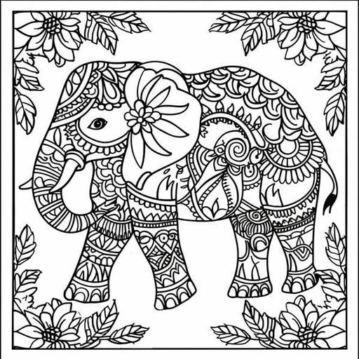 Highly detailed elephant mandala with intricate designs