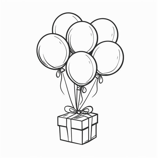 Balloons tied to a gift box