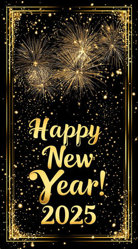 Gold fireworks Happy New Year 2025!