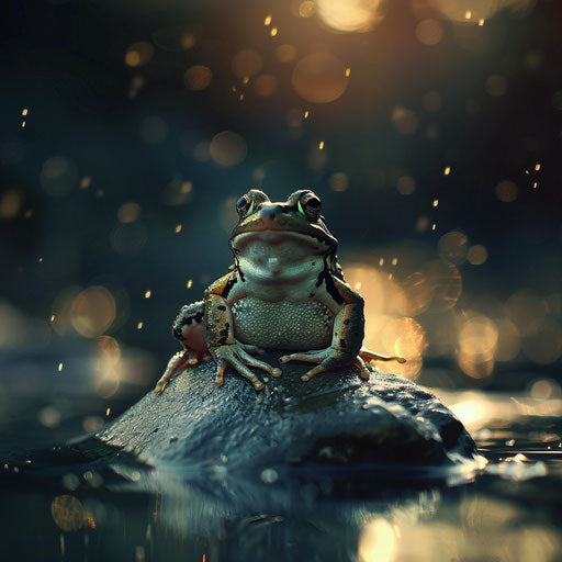 Frog on a stone during peaceful twilight