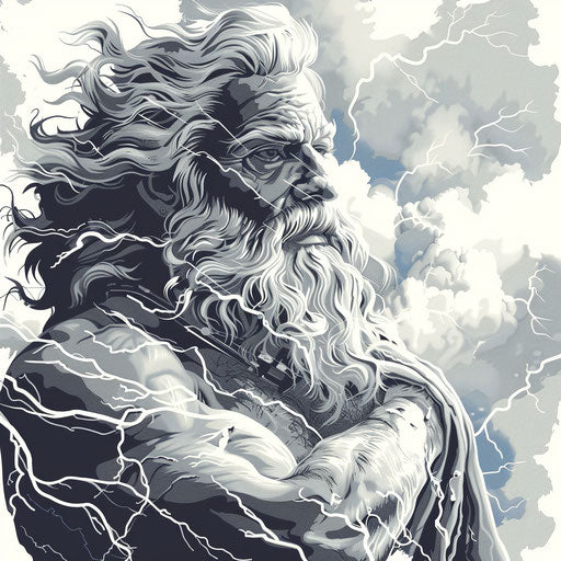 Realistic Zeus clipart on flat white background with dynamic lighting