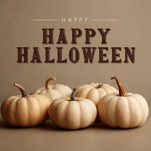 Happy Halloween on a banner with pumpkins