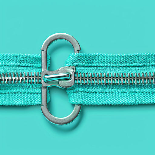 Realistic zip clipart with a flat teal background, vibrant contrasts and detailed textures