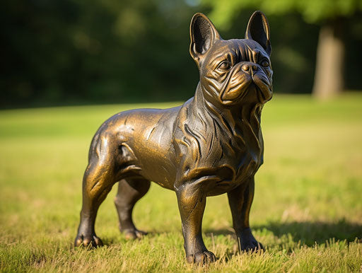 French bulldog in grass, tongue out, dark gold brown style
