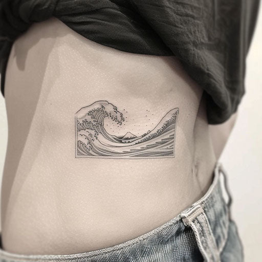Minimalist wave tattoos on ribs