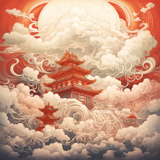 Atmospheric clouds, mythological symbolism, hand-coloring
