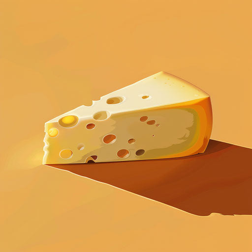 Realistic cheese clipart on flat sunset orange background