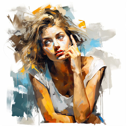 Thinking depicted in Oil painting style on white backdrop