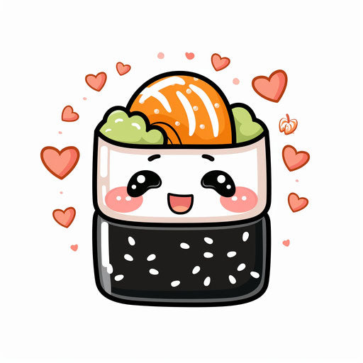Cute sushi character with heart symbols