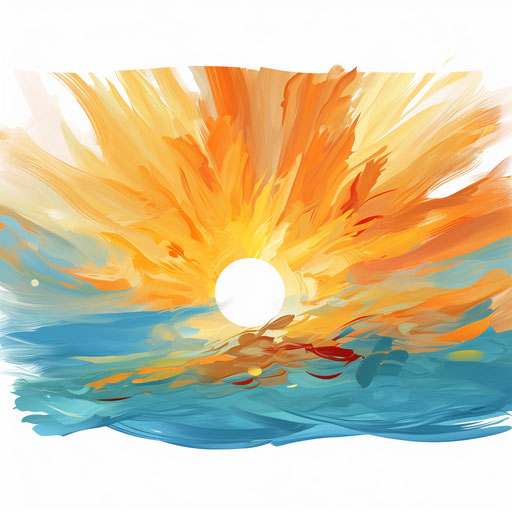 Sun rays clipart in the style of an oil painting, on a white background
