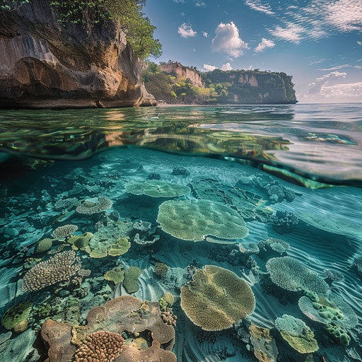 Uluwatu Beach, Indonesia with intricate coral reefs visible