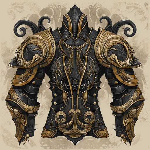 Elaborate tattoo sketch of Thor's armor in flat style