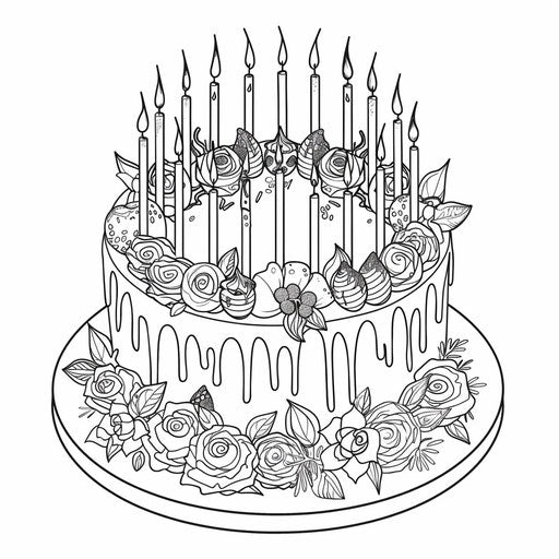 Cake with candles coloring page